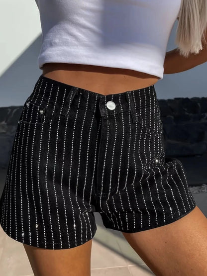 High Waist Wash Denim Shorts Black