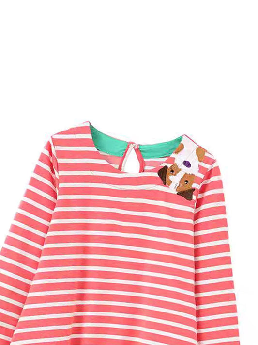 Children's Striped Dog Long Sleeve Dress