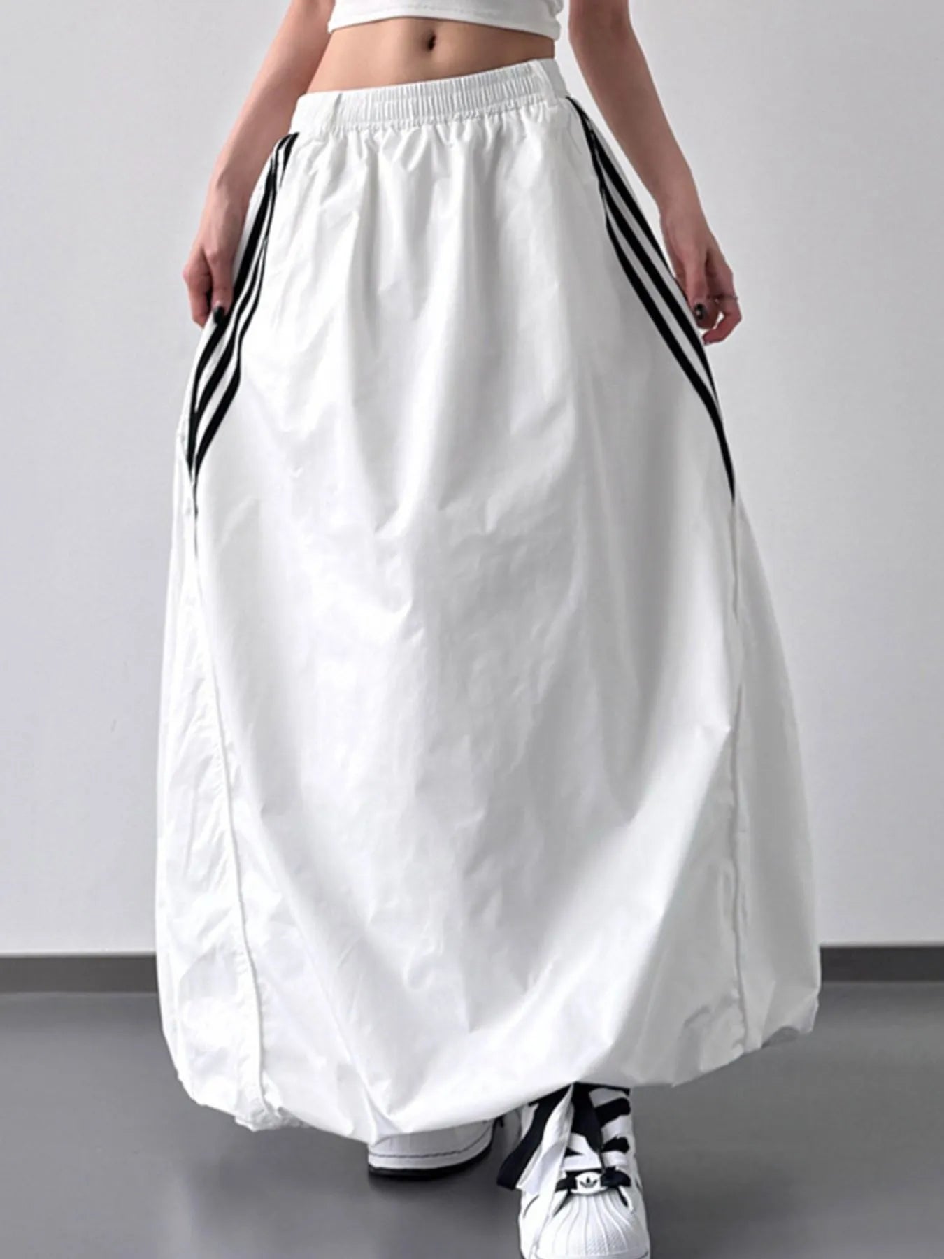 Striped Elastic Waist Maxi Skirt