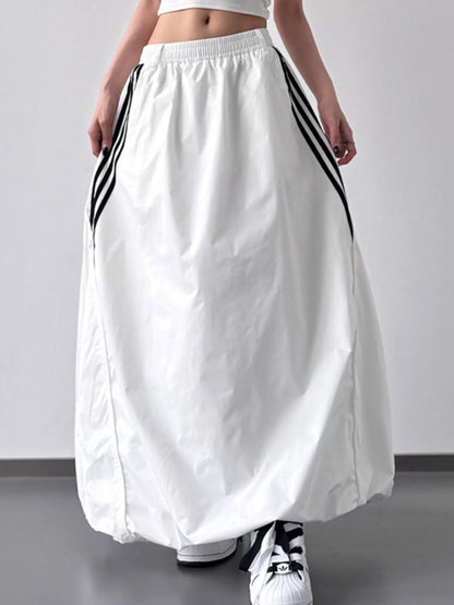 Striped Elastic Waist Maxi Skirt