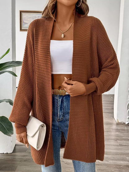 Open Front Ribbed Knit Cardigan