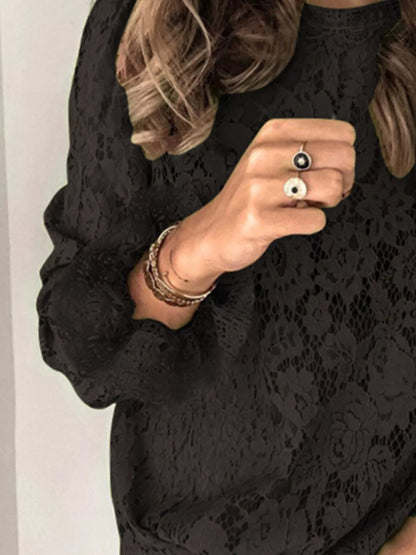 Full Size Lace Long Sleeve Blouse Plus Size