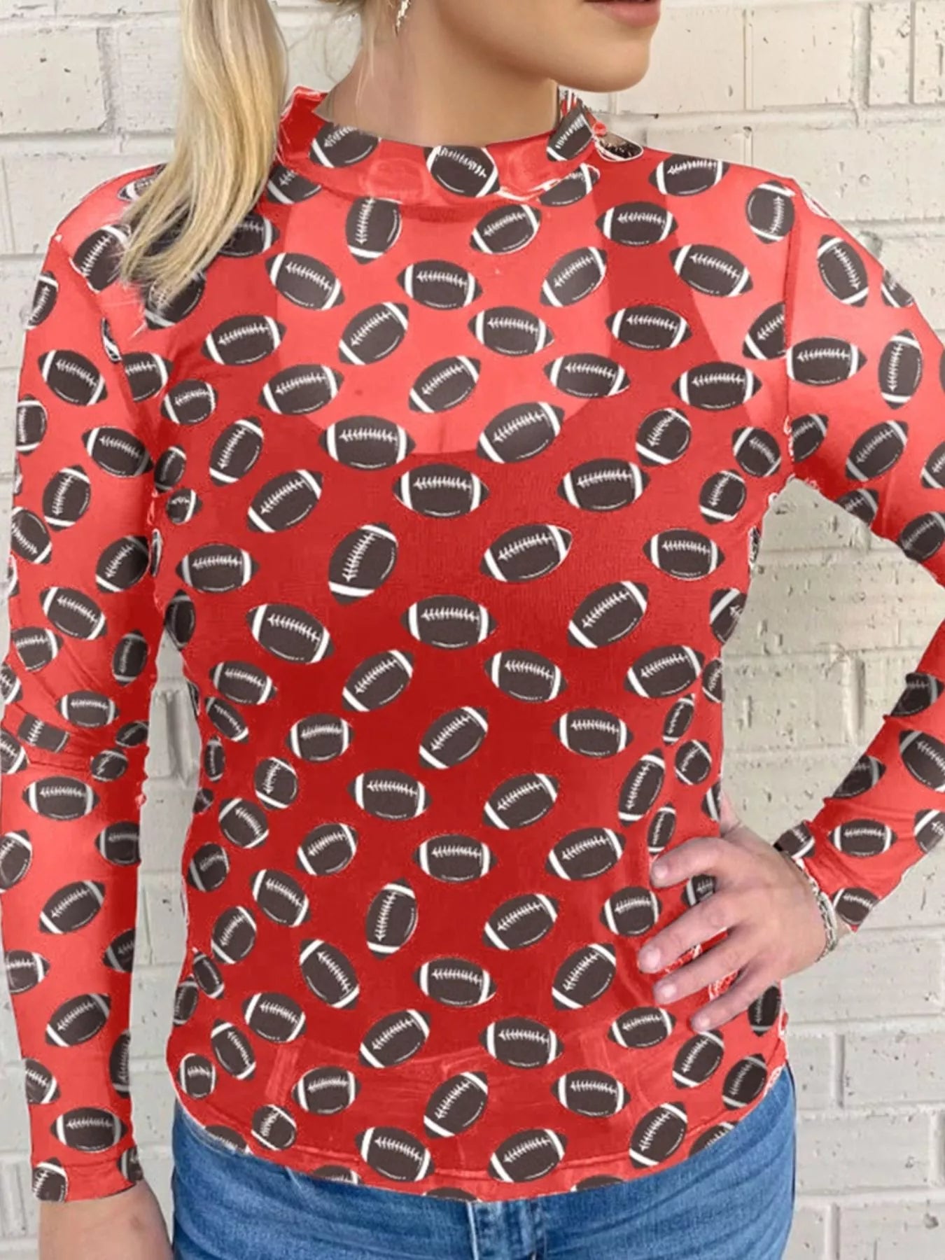 Game Day Mesh Sheer Long Sleeve Top