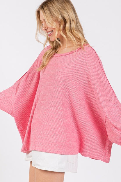 Back To School Sweater - SAGE + FIG Round Neck Batwing Sleeve Oversize Top