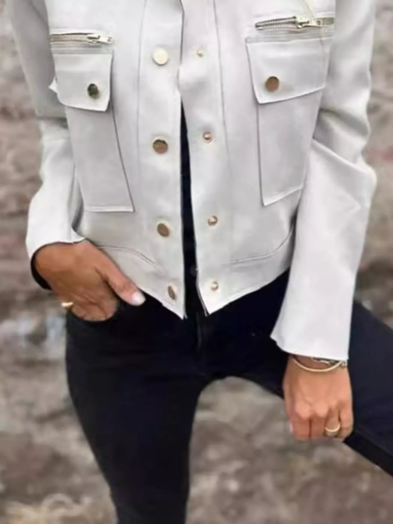 Full Size Snap Down Long Sleeve Jacket Plus Size