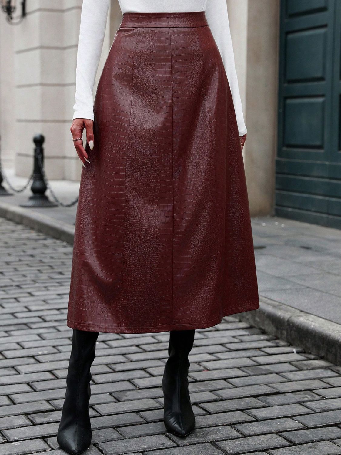 High Waist Midi Skirt Burgundy