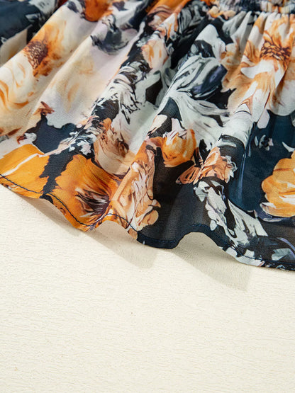 Floral Off Shoulder Bell Sleeve Smocked Peplum Top