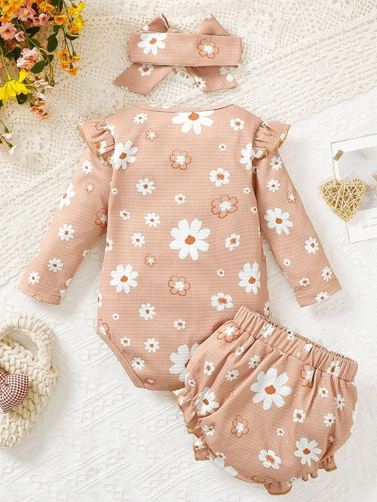 Children's Ruffled Floral Bodysuit and Bloomer, Headband Set
