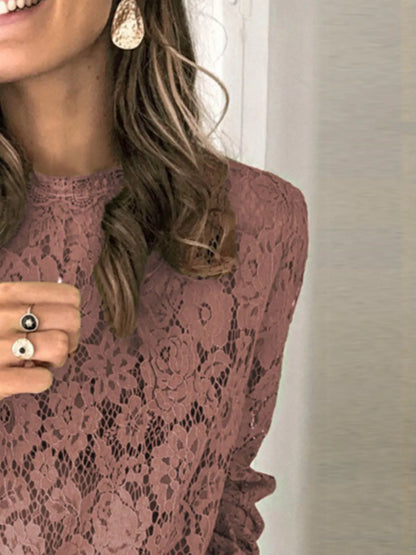 Full Size Lace Long Sleeve Blouse Plus Size