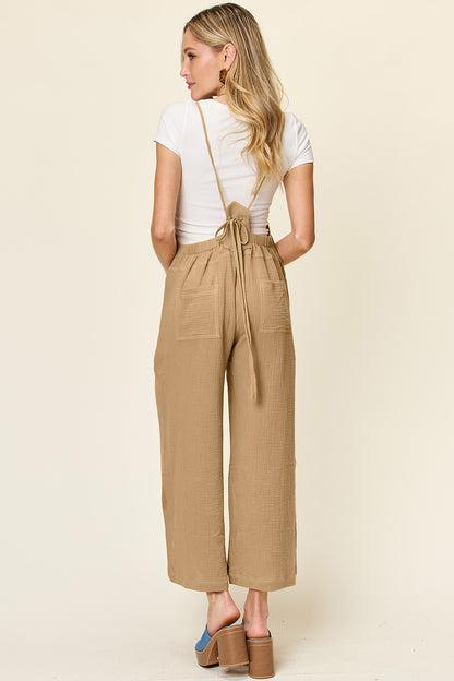 Textured Cotton Sleeveless Wide Leg Jumpsuit
