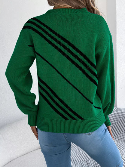 Striped Pattern Casual Round Neck Sweater