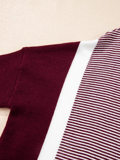 Stripe Color Block Patchwork Dolman Oversize Tunic Sweater