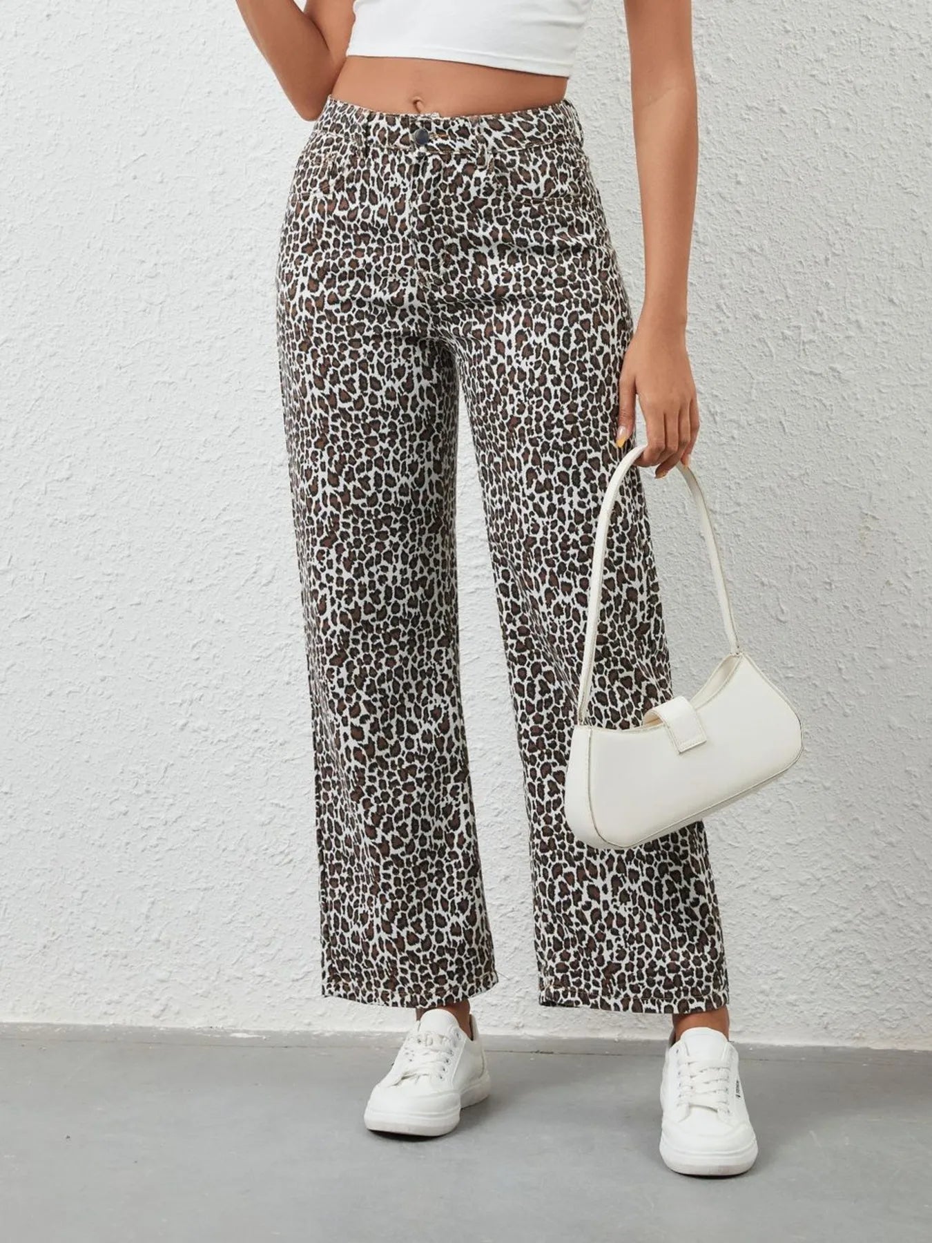 Leopard Print Wide Leg Jeans