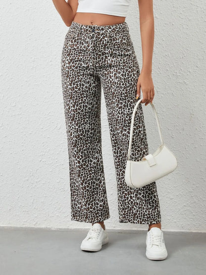 Leopard Print Wide Leg Jeans