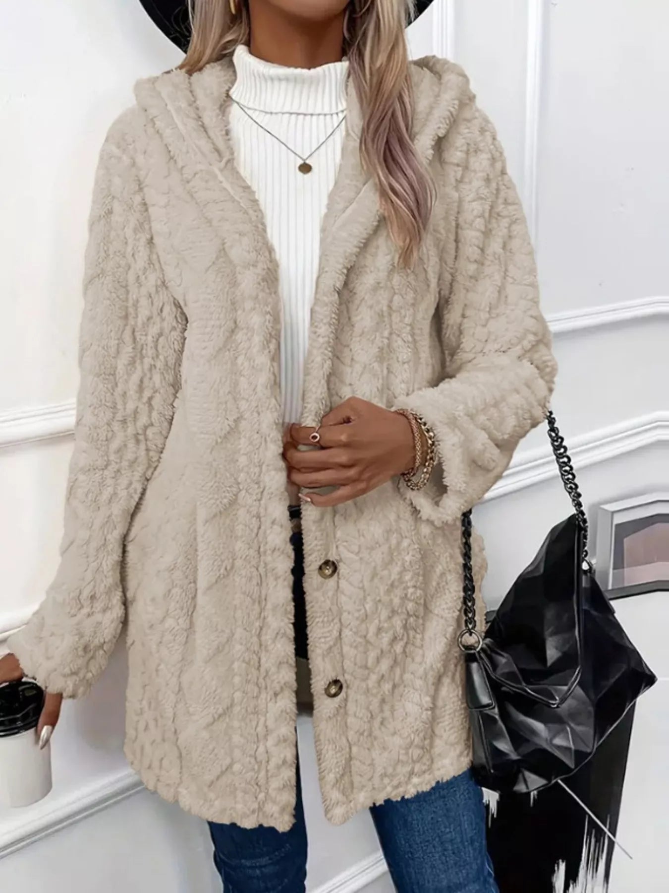 Full Size Button-Down Hooded Outerwear Plus Size