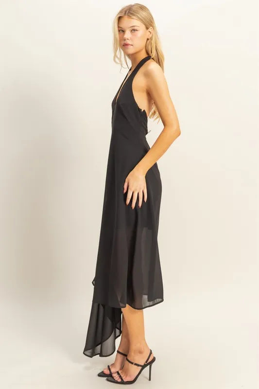 HYFVE Chiffon Halter Asymmetrical Hem Dress