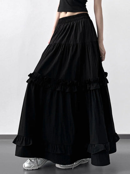 Elastic Waist Ruffle Maxi Skirt