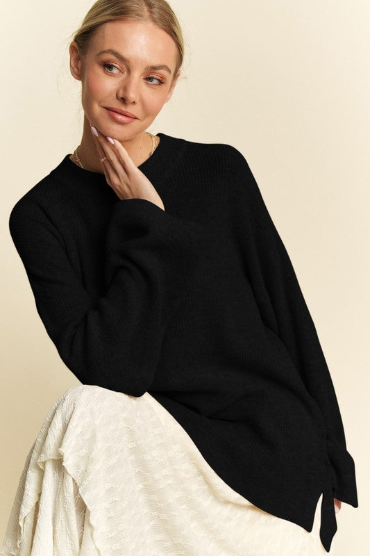 Back To School Sweater - Davi & Dani High-Low Round Neck Drop Shoulder Sweater