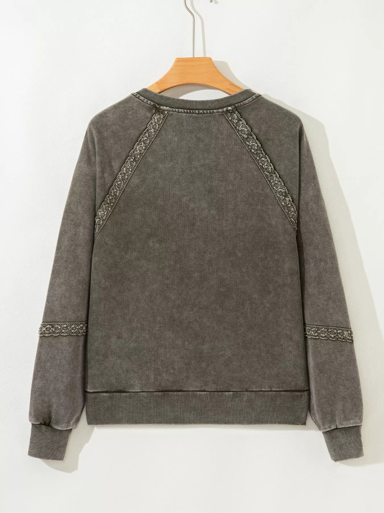 Lace Patchwork Detail Notched Mineral Wash Sweatshirt