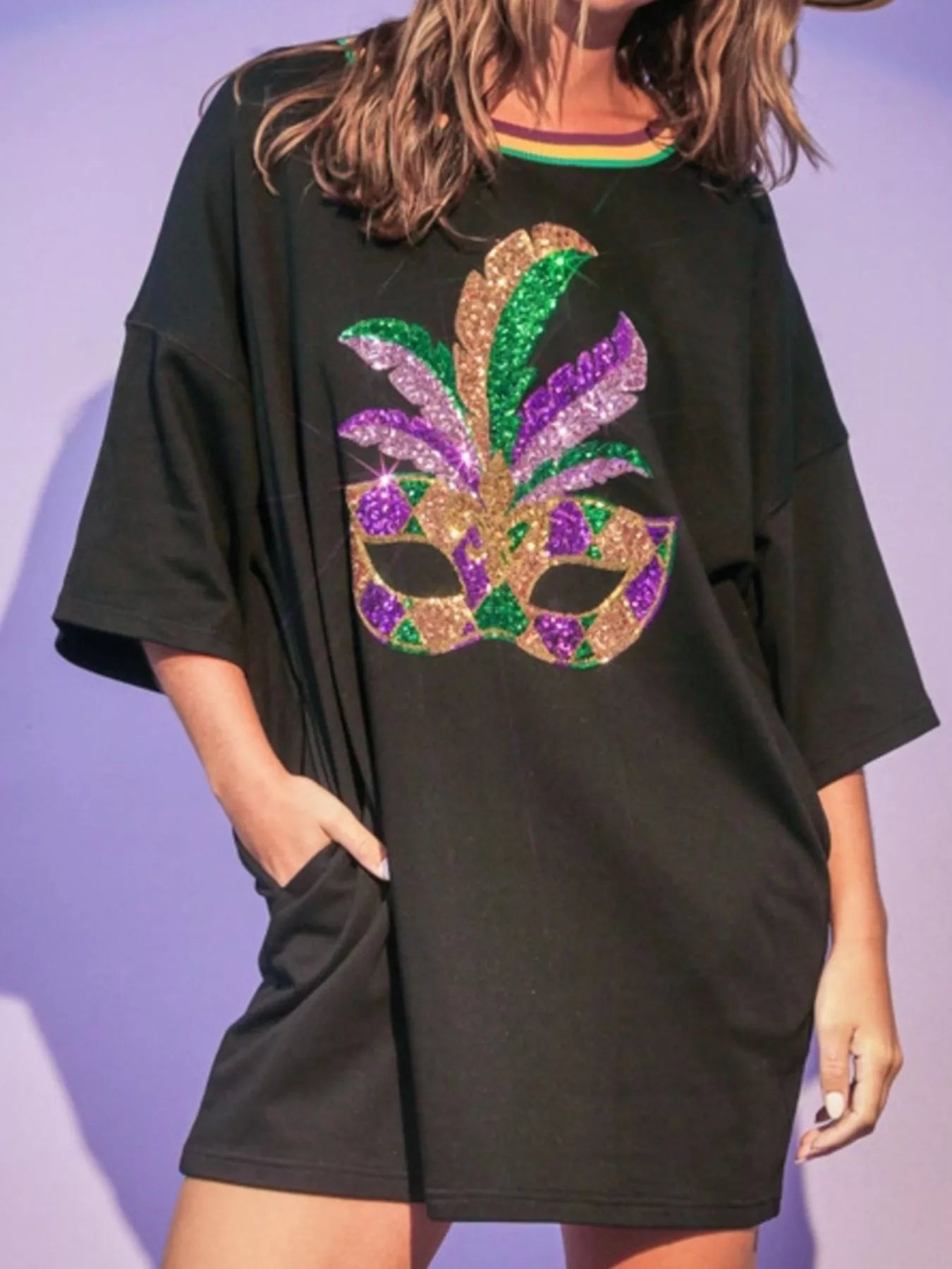 Sequin Round Neck 3/4 Sleeve Dress