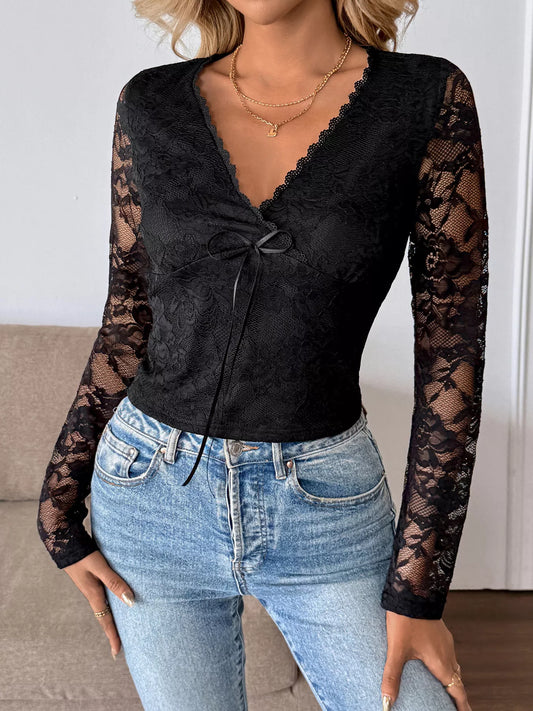 Lace V-Neck Long Sleeve Top