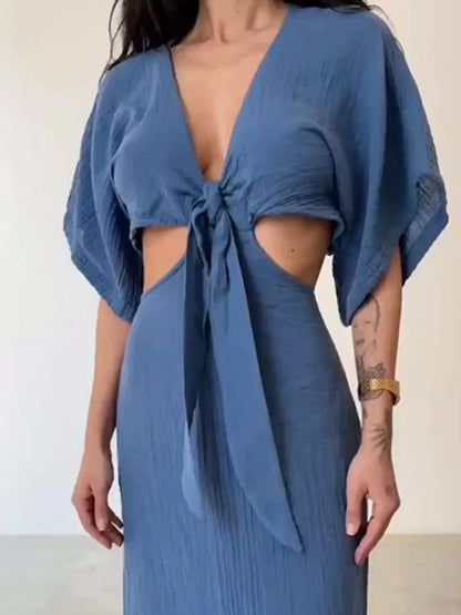 Tie Front Cutout Maxi Dress