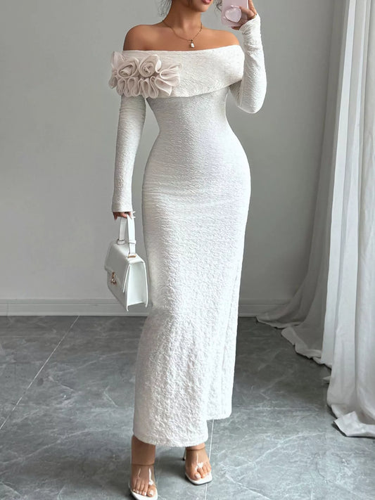 Flower Off-Shoulder Maxi Dress Apricot