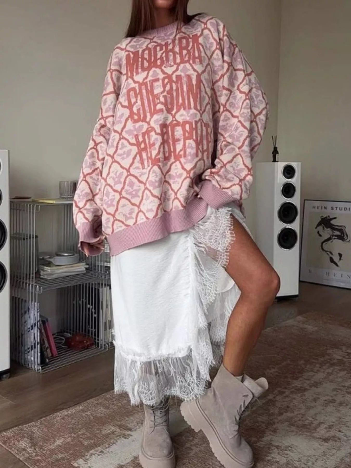 Letter Round Neck Long Sleeve Sweater