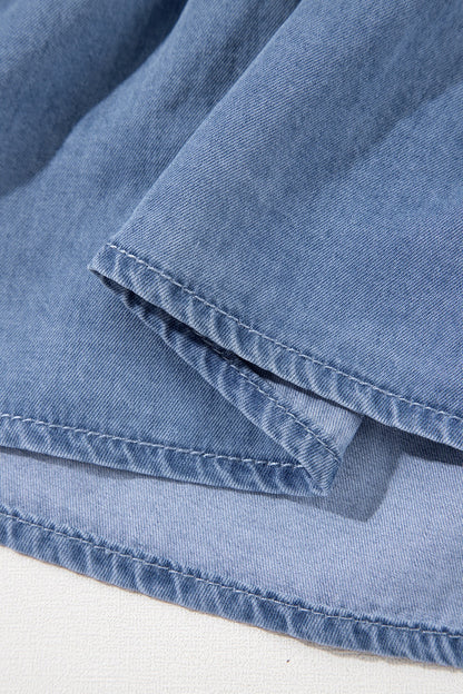 Ruffled Hem Smocked Flutter Sleeve Denim Mini Dress