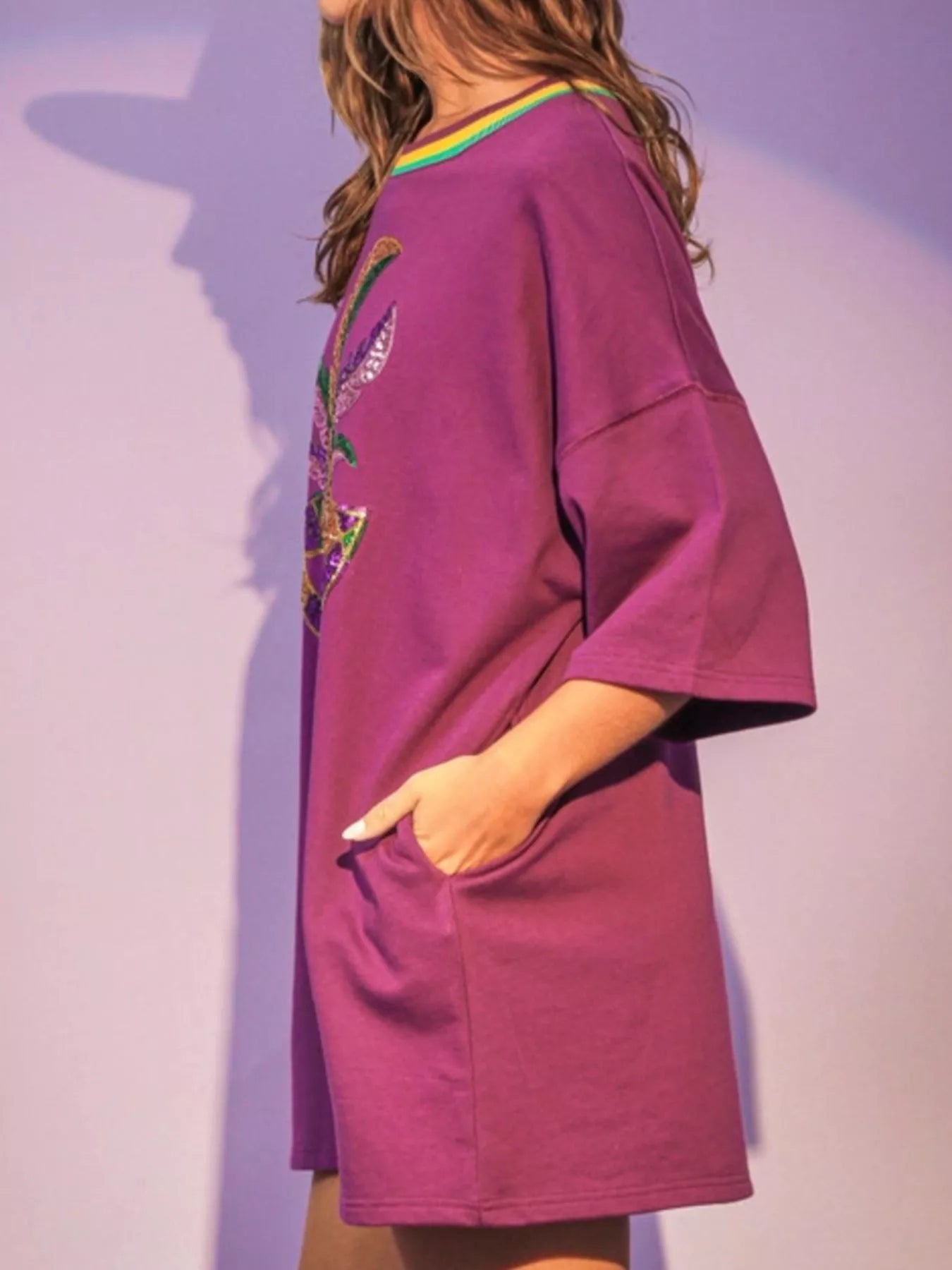 Sequin Round Neck 3/4 Sleeve Dress