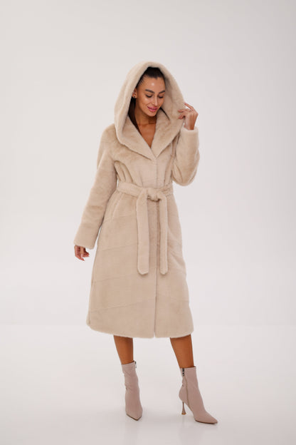 Faux Mink Effect Fur Hooded Coat