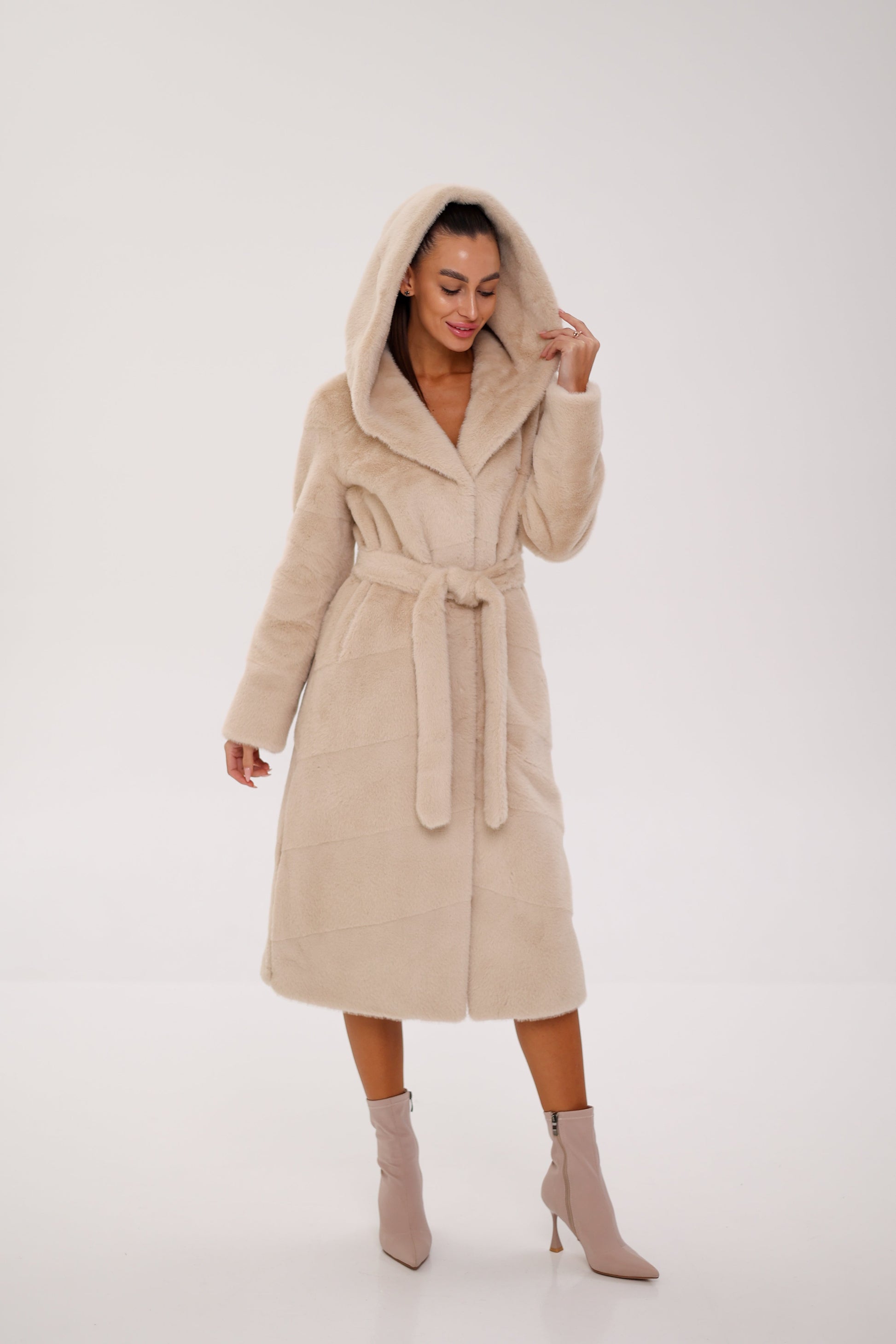 Faux Mink Effect Fur Hooded Coat