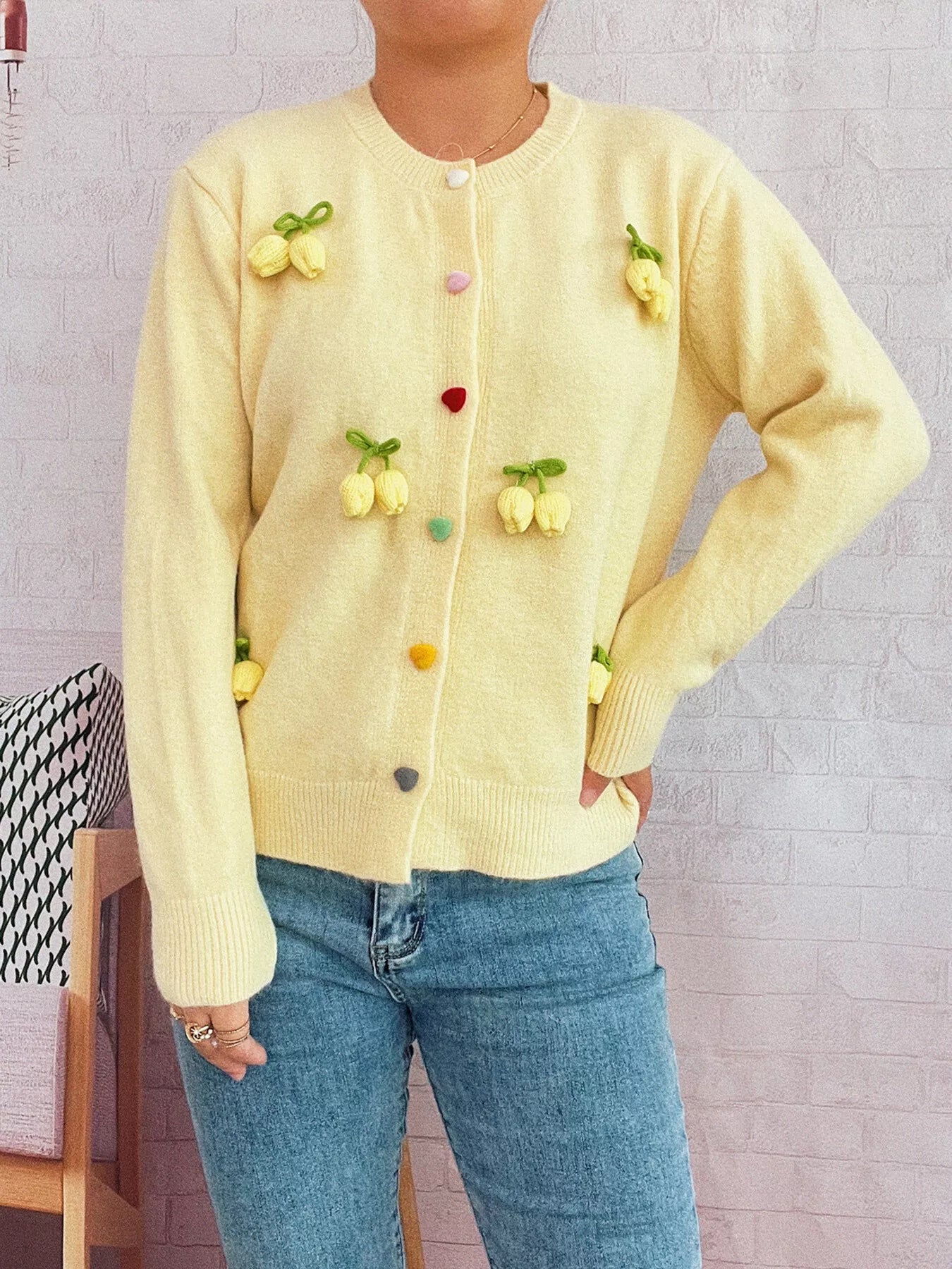 Flower Button Up Long Sleeve Cardigan