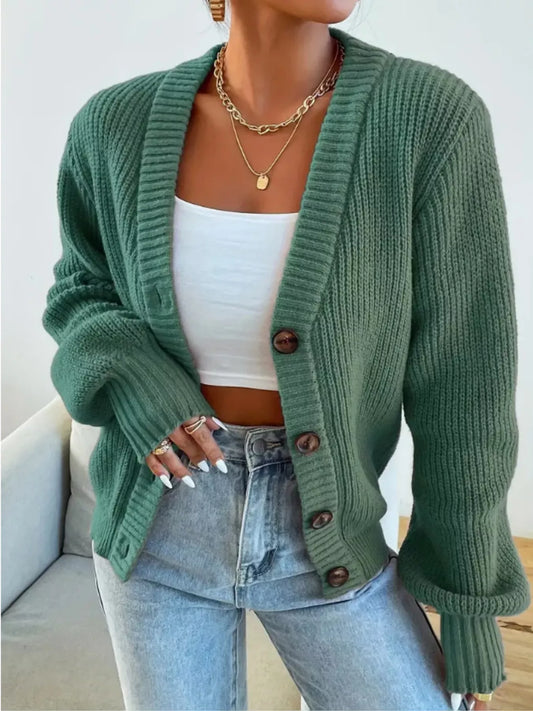 Chunky Knit Button-Down Cardigan Light Green