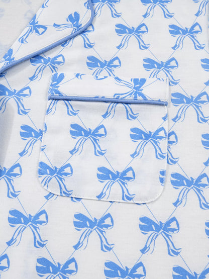 Bow Print Long Sleeve Shirt and Pants Pajama Set