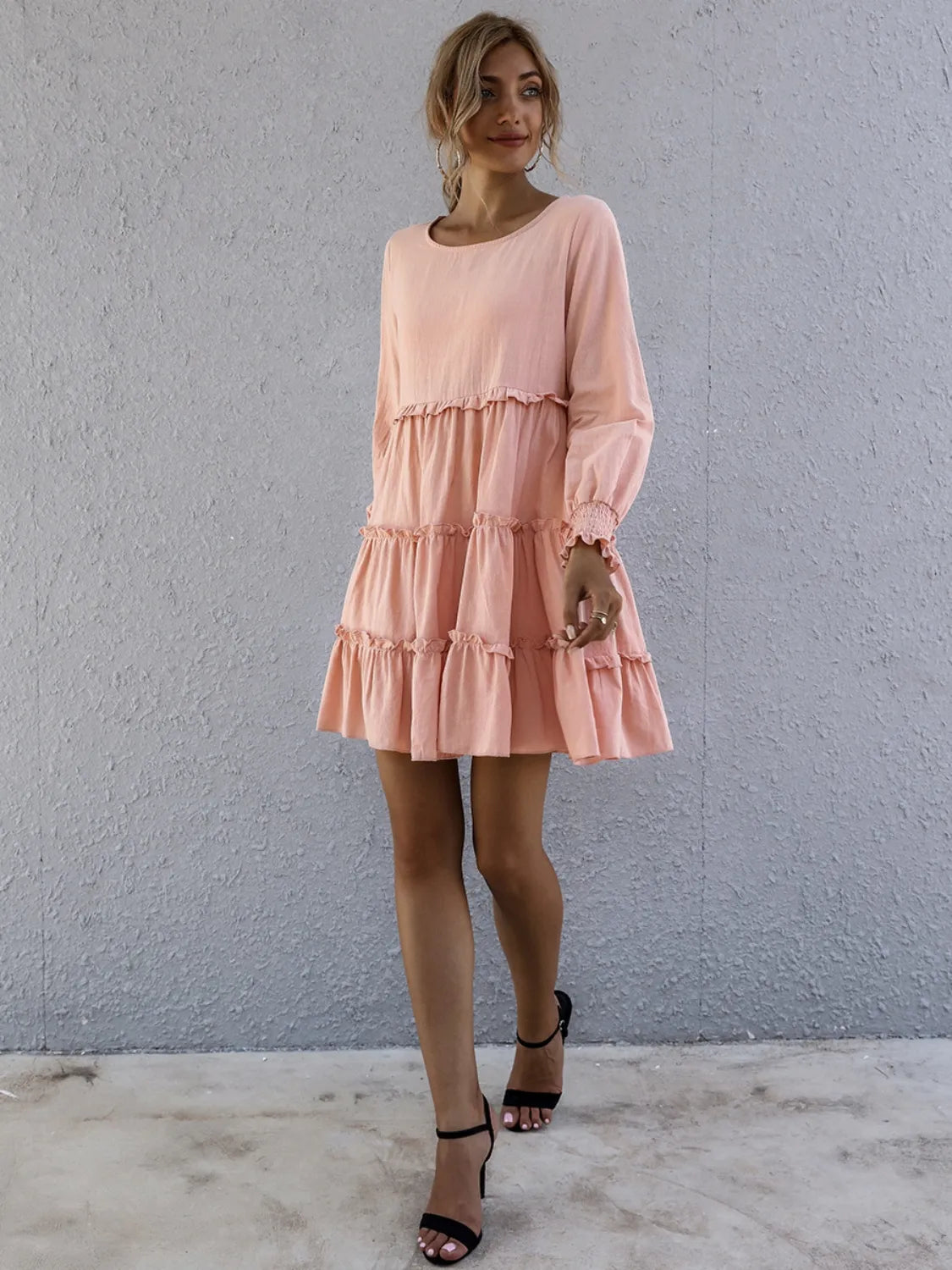 Frill Tiered Long Sleeve Mini Dress
