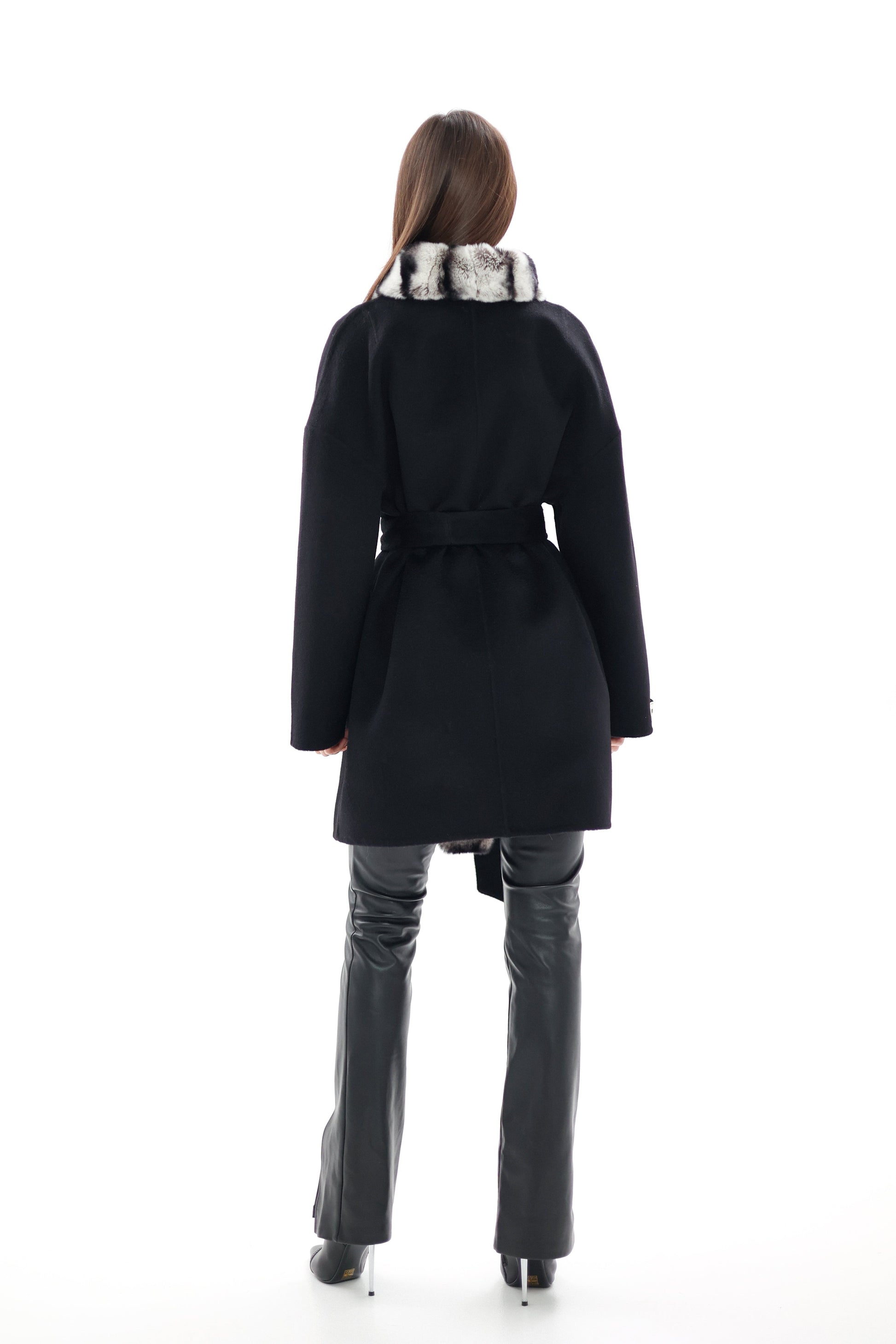 Genuine French Orylag Fur Italian Cashmere Wool Coat 85cm