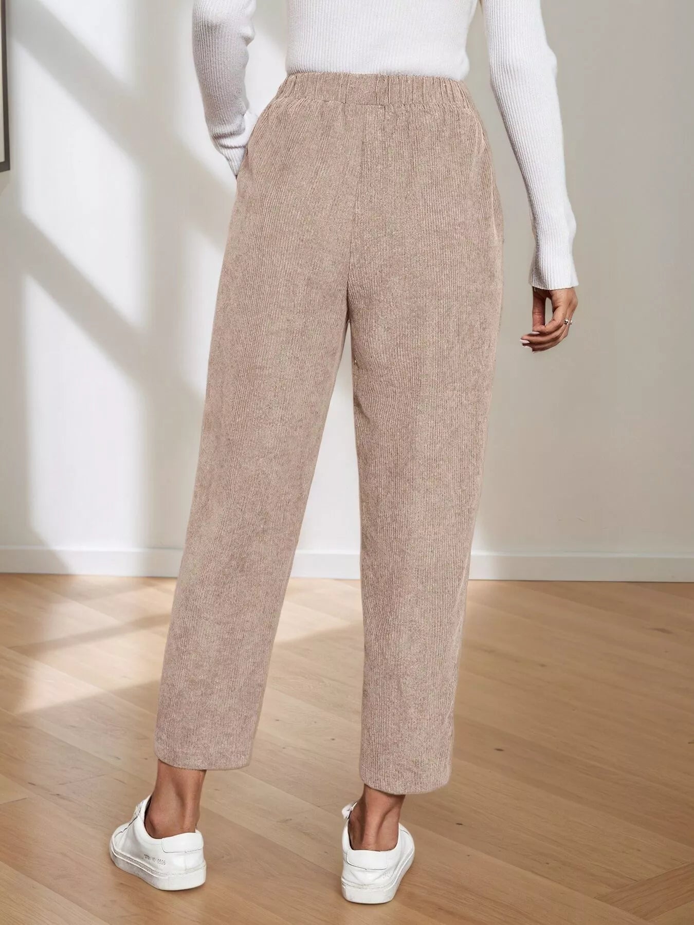 Corduroy Elastic Waist Cropped Pants
