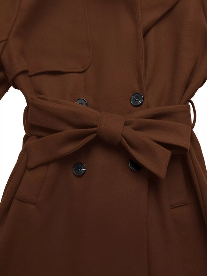 Lapel Collar Belted Wool Blend Coat