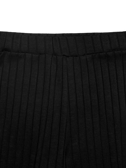 Ribbed Knit Cardigan & Wide Leg Pants Set