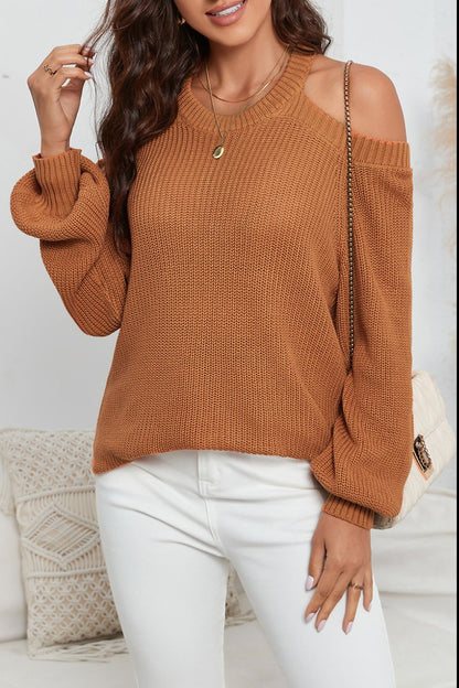Back To School Sweater - Cutout Back Cold Shoulder Long Sleeve Sweater