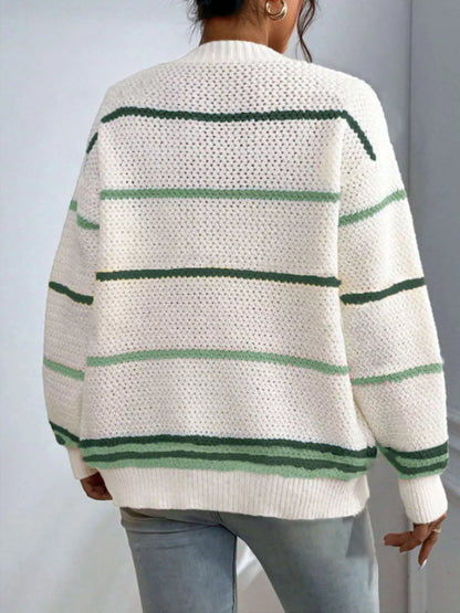 Striped Knit Open Front Cardigan