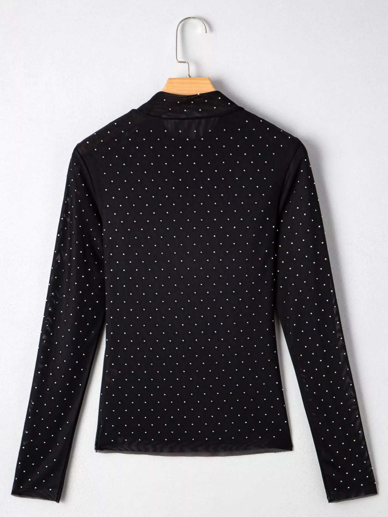 Rhinestone Embellished Mesh Long Sleeve Top