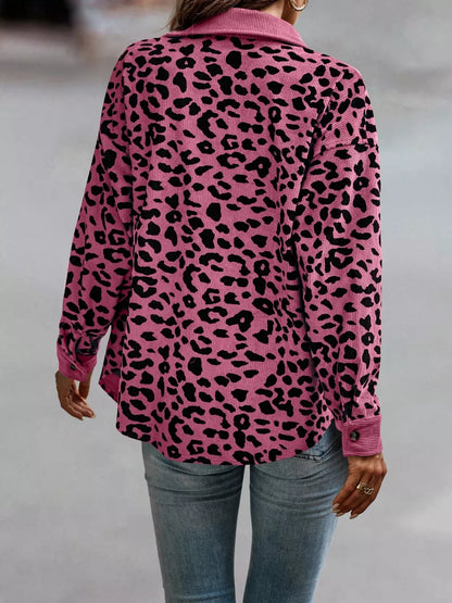 Full Size Leopard Print Button-Down Jacket Plus Size
