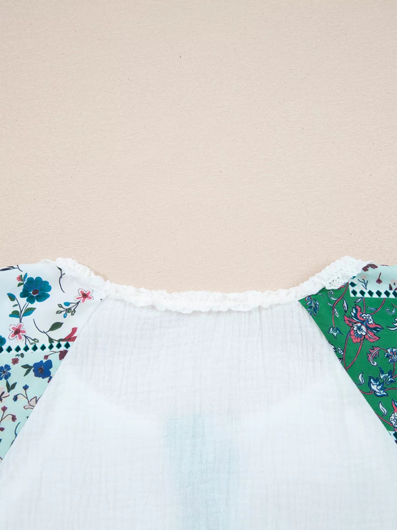 Mesh Patched Color Block Half Button Blouse