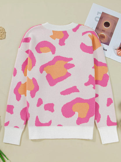 Leopard Print Drop Shoulder Baggy Sweater