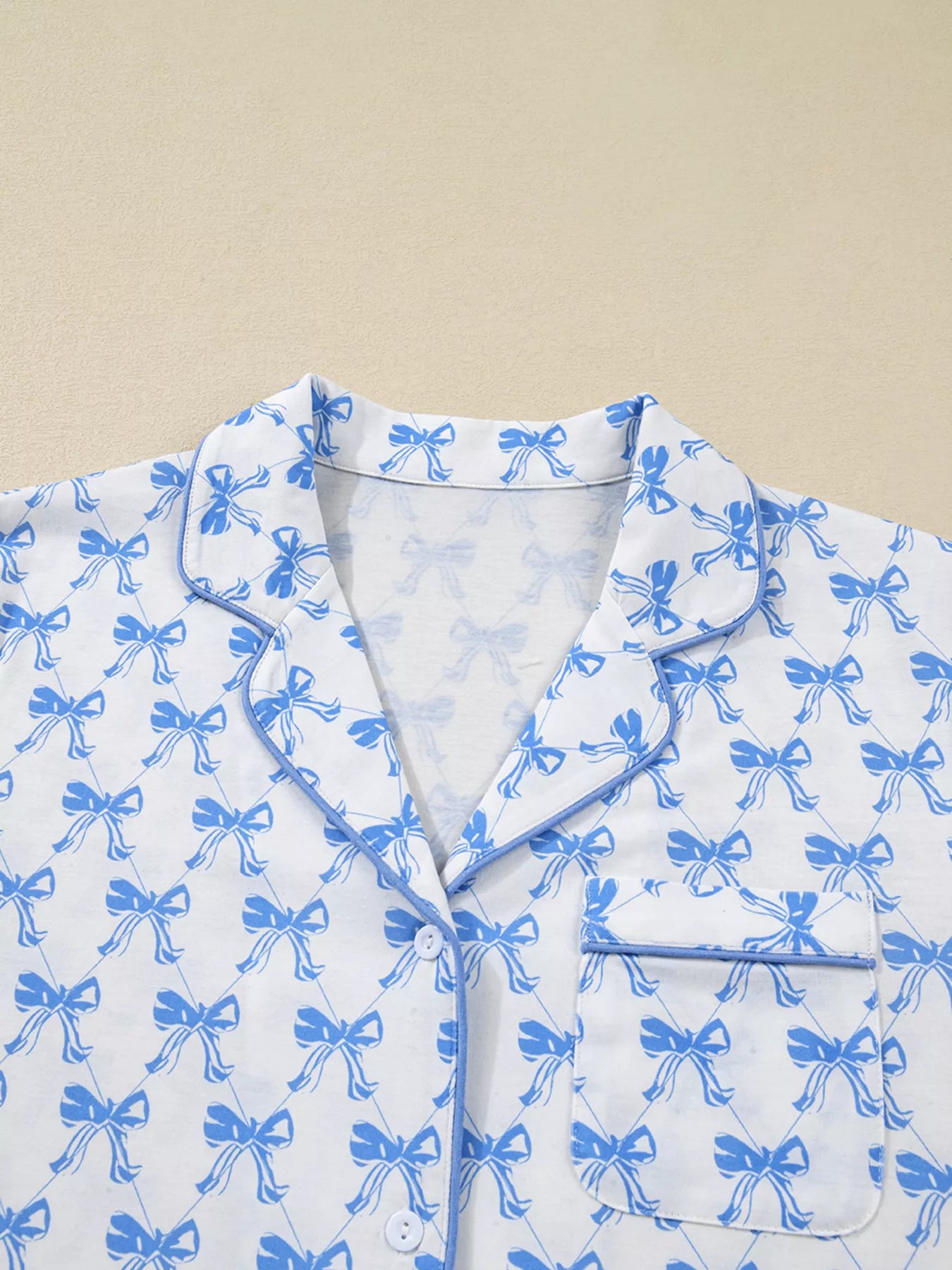 Bow Print Long Sleeve Shirt and Pants Pajama Set