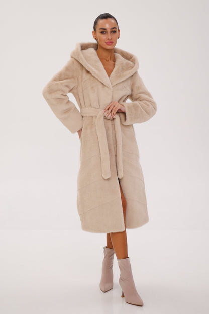 Faux Mink Effect Fur Hooded Coat