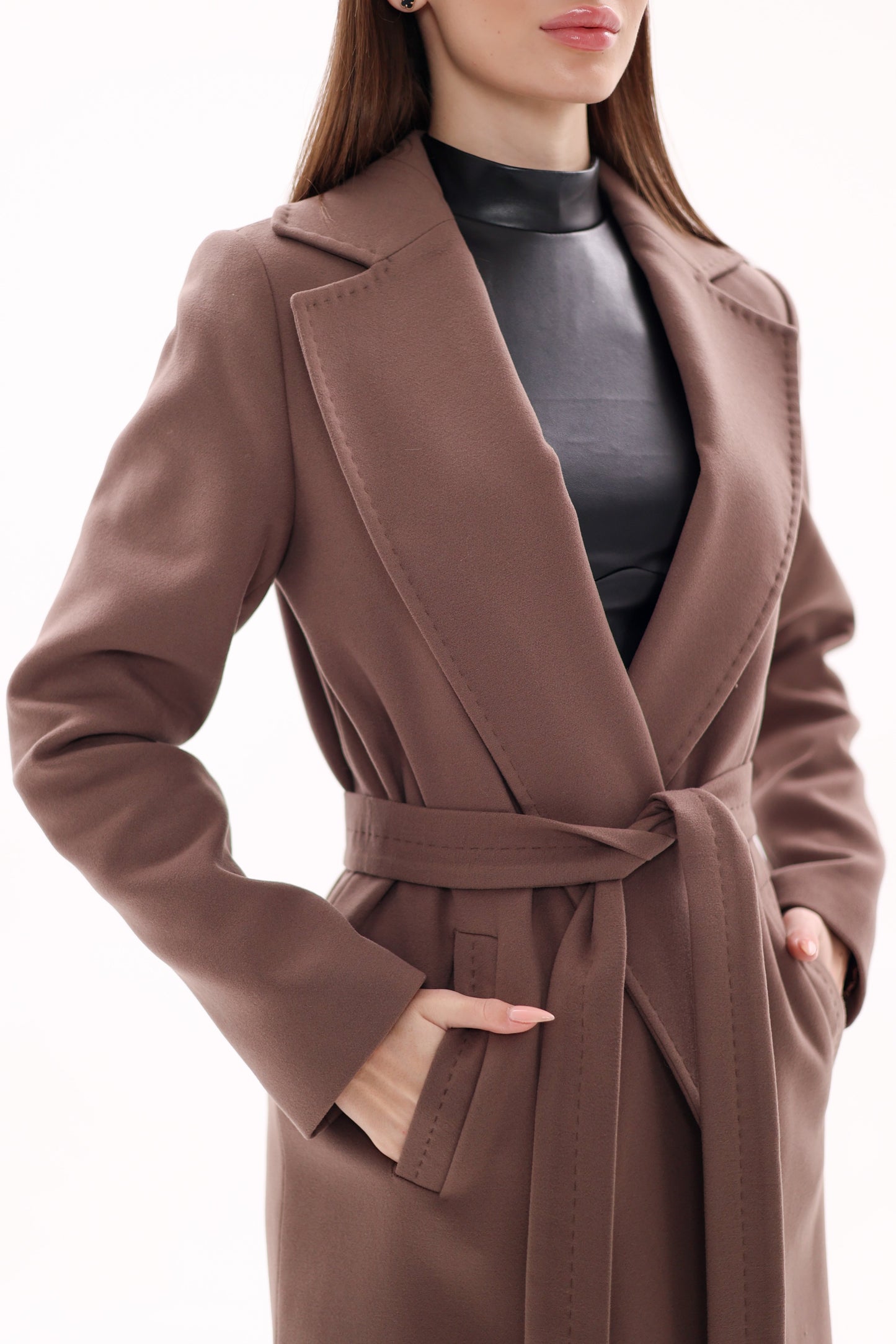 Harrington Classic Wraparound Overcoat in Mocha Mousse