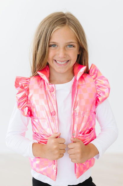 Neon Pink Checker Puffer Vest
